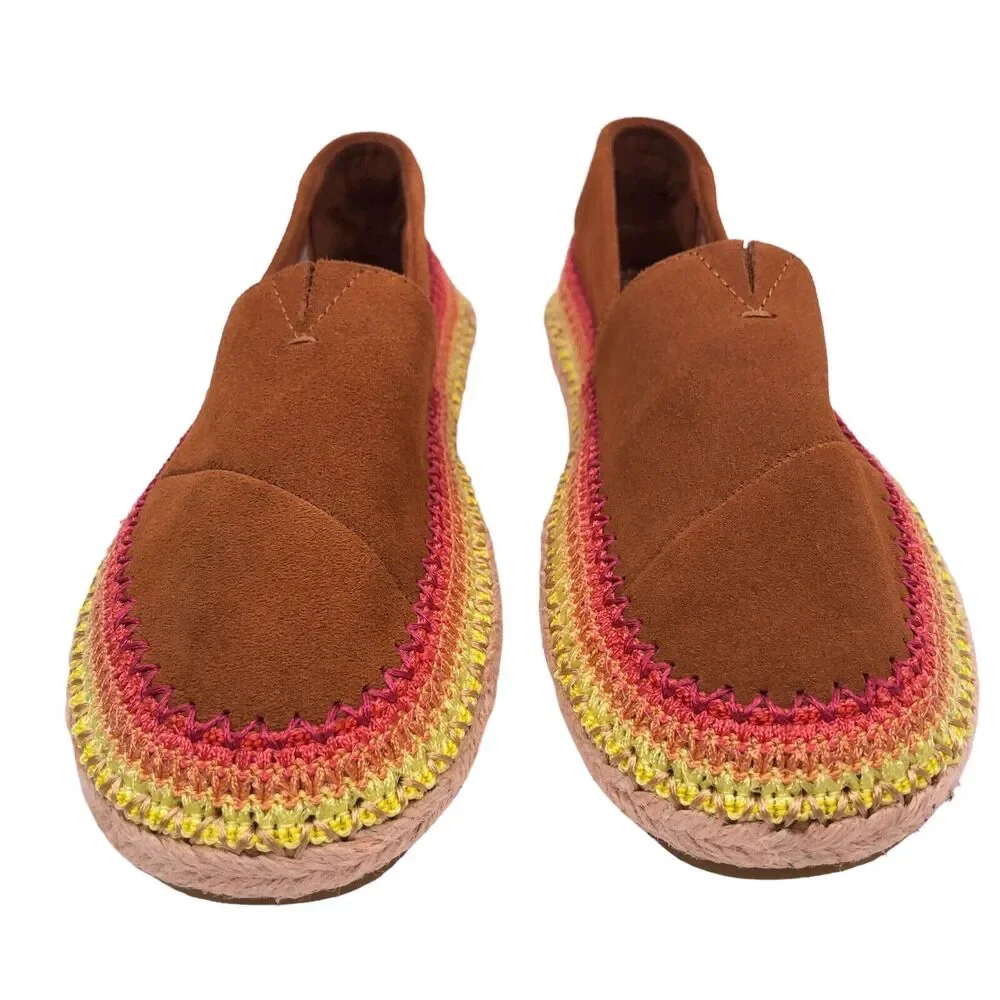 Toms Espadrilles Brown Suede Leather Slip On Shoes Flats‎ Esparto Womens 6 EUC